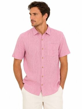 Pete Huntington Linen Blwnd Casual Short-Sleeve Button-Down Shirt  Pink M